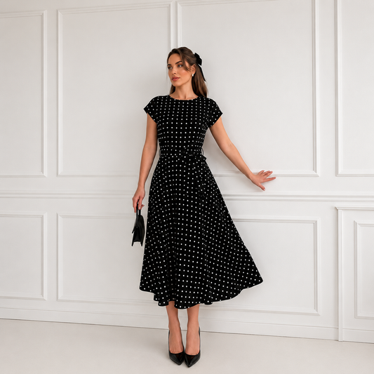 The Riviera — Polka Dot Pleated Mini Dress